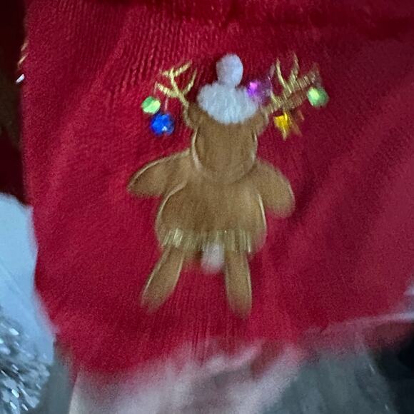 The Quaker Factory Christmas cardigan sweater Red Reindeer Large vintage 1990s - Picture 5 of 11